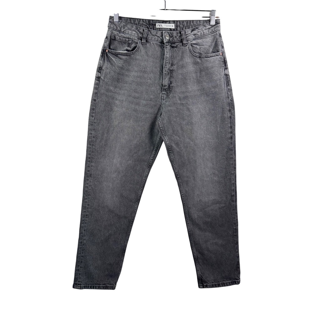 ZARA ankle Straight leg Jeans Charcoal Grey‎ sz 10 boho high waist